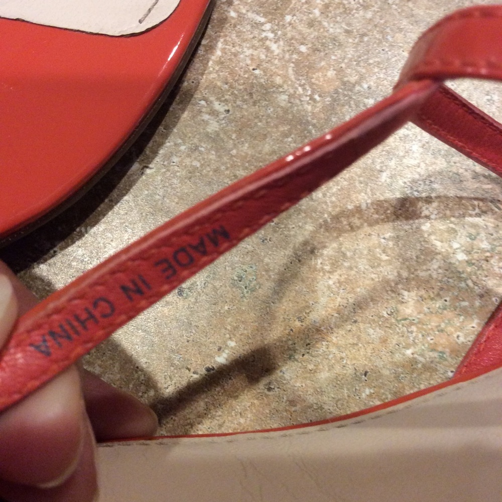 PRADA PATENT ORANGE TSTRAP WEDGE SANDAL - Picture 6 of 8